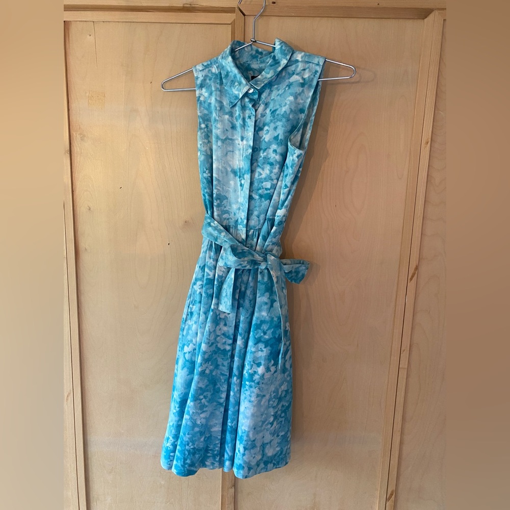 Talbots Blue Sleeveless Floral Dress with Tie - Size 2P